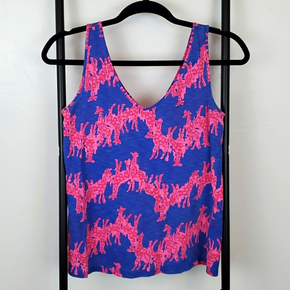 Lilly Pulitzer Giraffe Print Tank Top Blue Pink Cotton XS